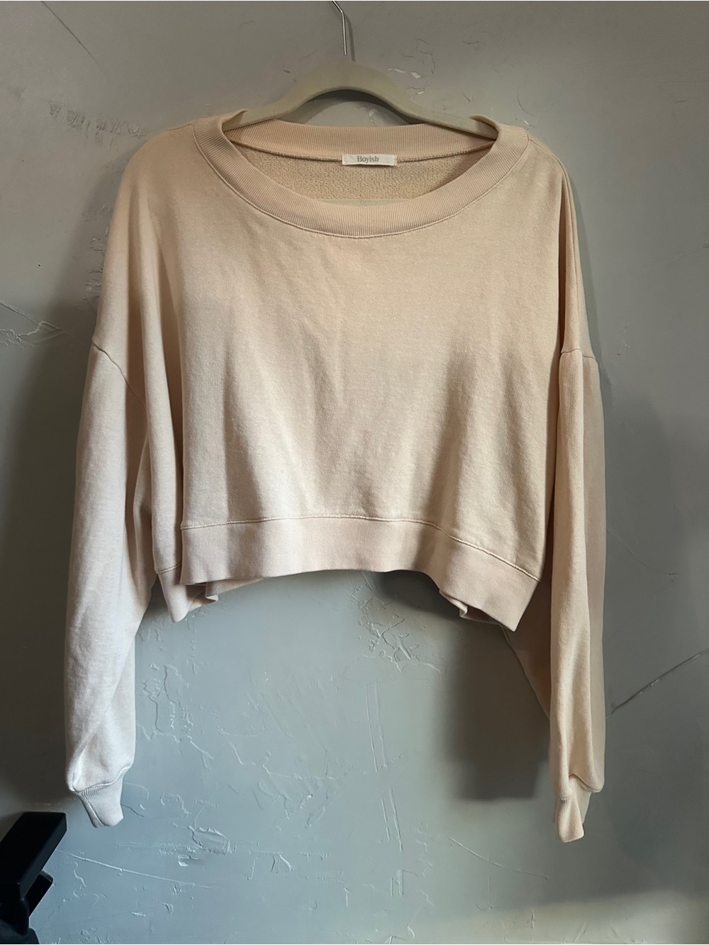 Boyish Joni Organic Cotton Cropped Sweatshirt XL Crystal Pink Minimalist Lounge
